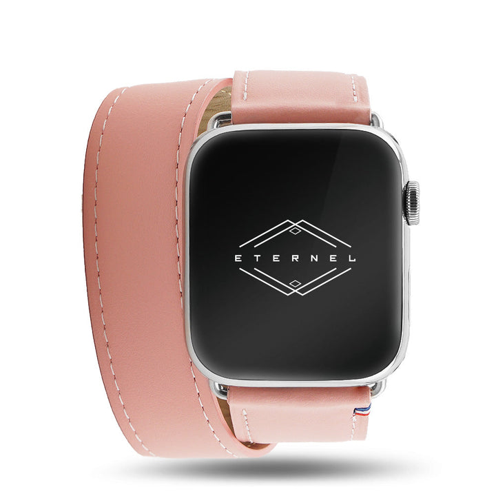 Double tour - Cuir de vachette Apple Watch Rose poudré 42 mm