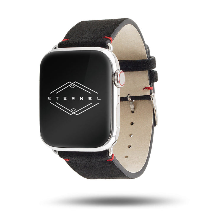 Maverick - Bracelet Apple Watch cuir de chèvre velours Noir 46 / 49 mm