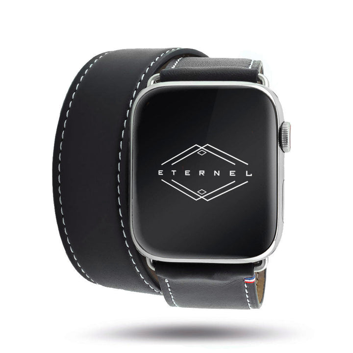 Double tour - Cuir de vachette Apple Watch Noir 46 / 49 mm