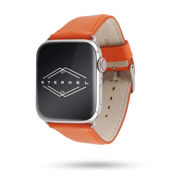 Montre Femme Aria - Cadran Nacre Orange, Boîtier Argent Sterling 34 Mm, Bracelet Cuir Orange - Occasion Très Bon État