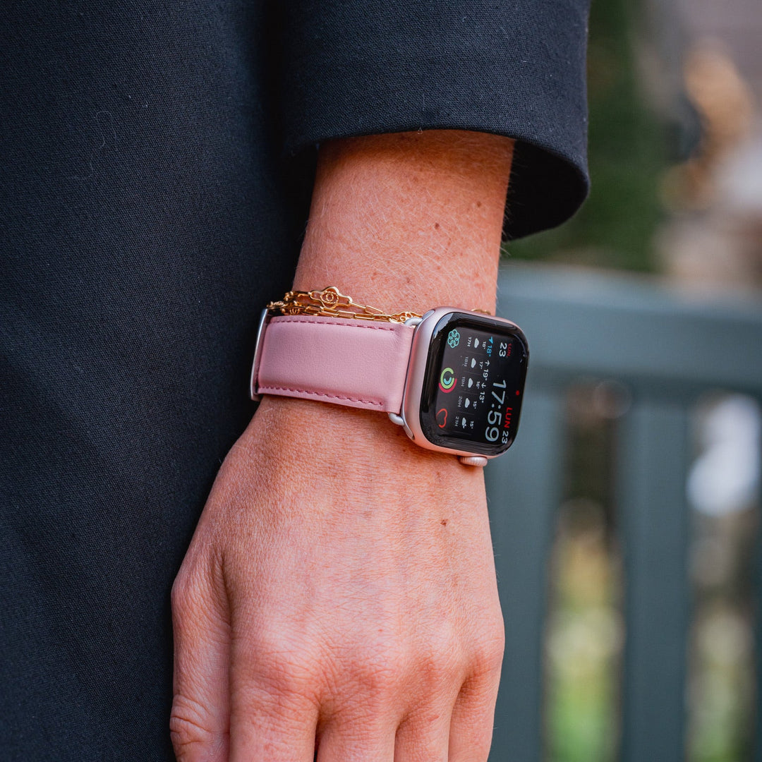 Holi Apple Watch - Armband aus pastellrosa Rindsleder 46 / 49 mm
