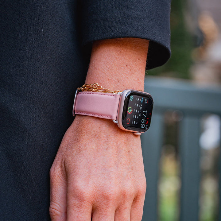 Holi Apple Watch - Armband aus pastellrosa Rindsleder 46 / 49 mm