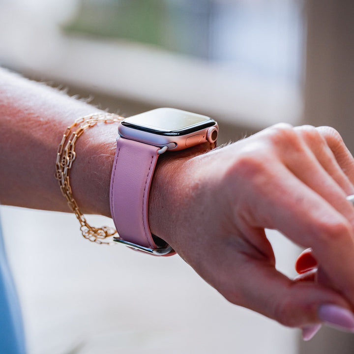 Holi Apple Watch - Armband aus pastellrosa Rindsleder 46 / 49 mm