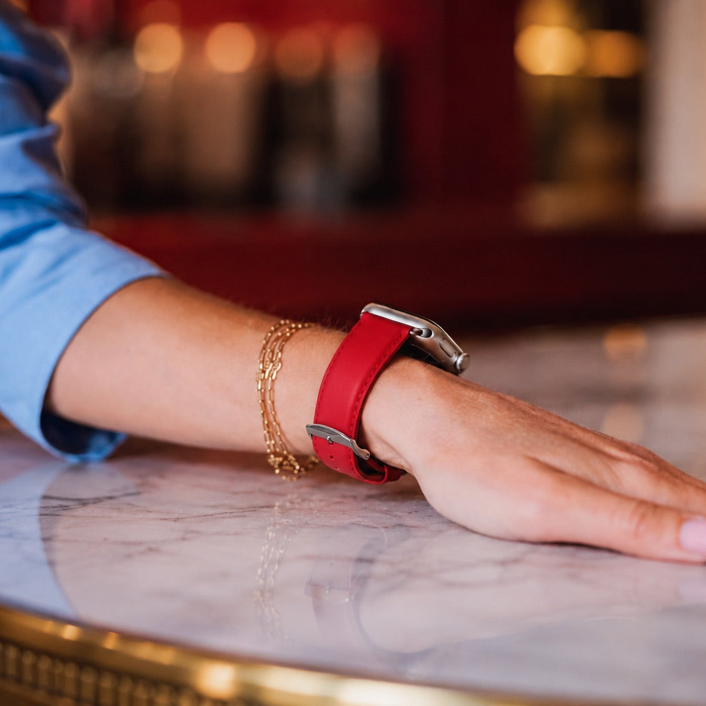 Holi Apple Watch - Bracelet cuir de vachette Rouge 44mm 45mm 46mm 49mm