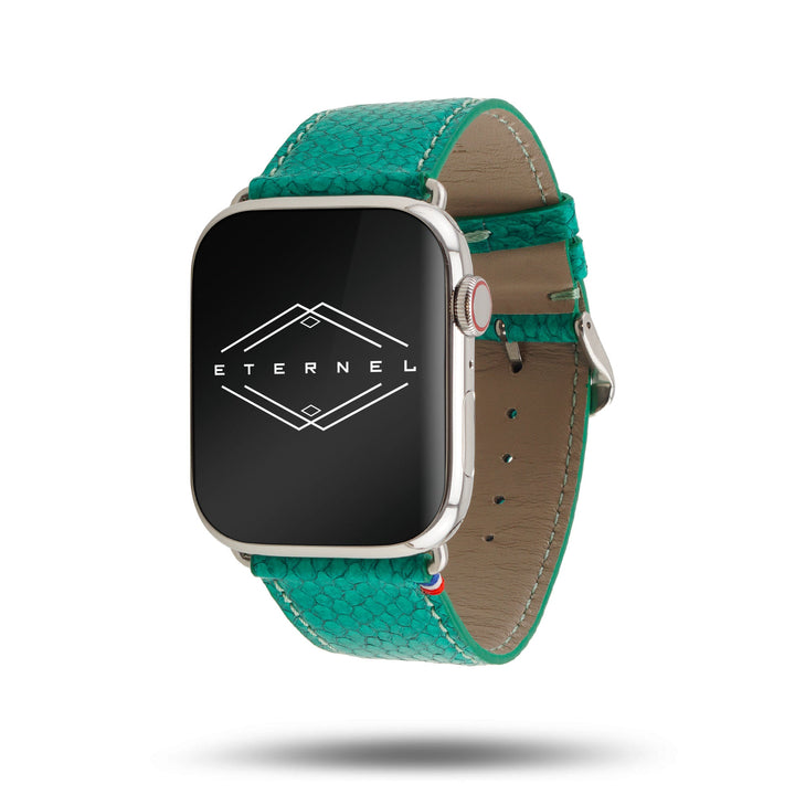 Horizon - Cuir marin français upcyclé - Bracelet Apple Watch Émeraude 42 mm