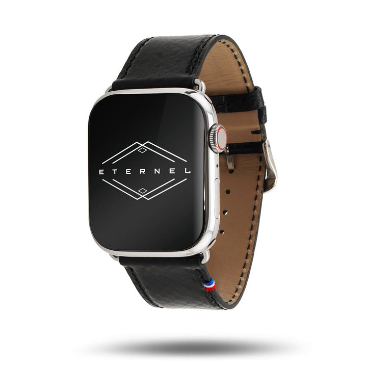 Horizon - Cuir marin français upcyclé - Bracelet Apple Watch Perle noire 46 / 49 mm