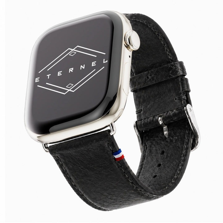 Horizon - Französisches upgecyceltes Meeresleder - Apple Watch Armband Schwarze Perle 46 / 49 mm