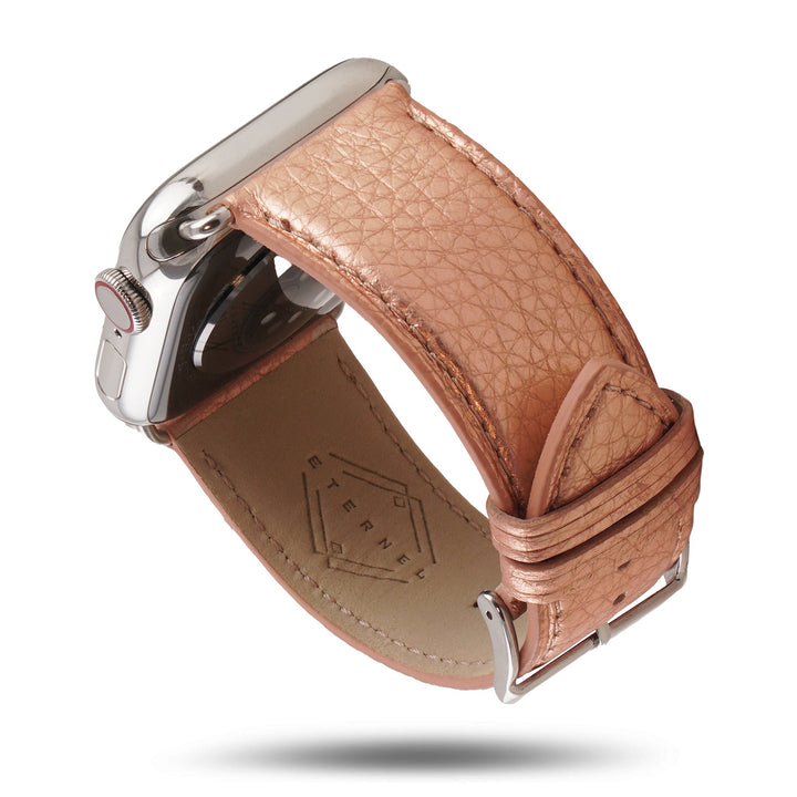 Maryline 2023 - Bracelet Apple Watch cuir de vachette satiné Rosé Champagne 46 / 49 mm