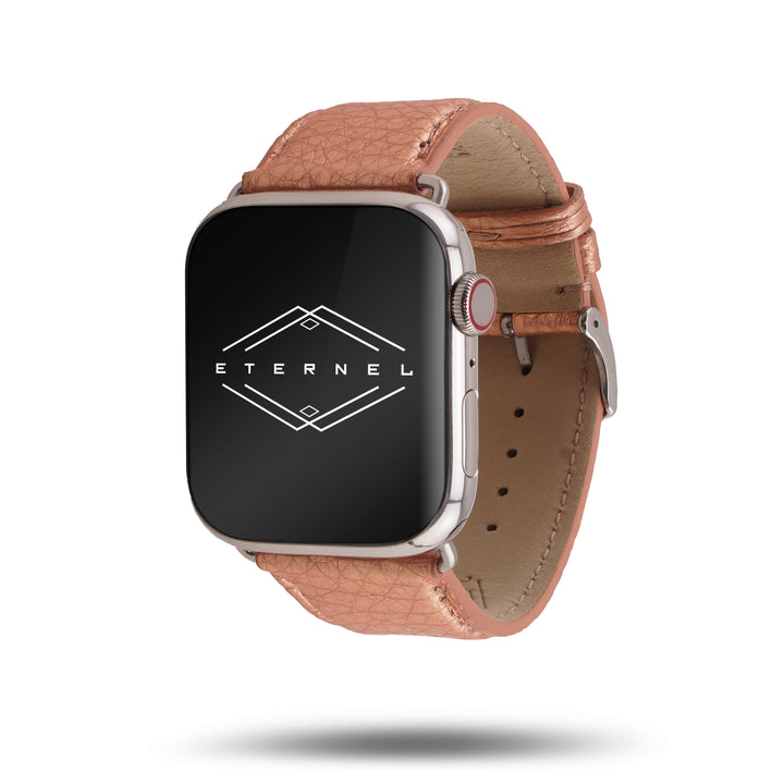 Maryline 2023 - Bracelet Apple Watch cuir de vachette satiné Rosé Champagne 42 mm