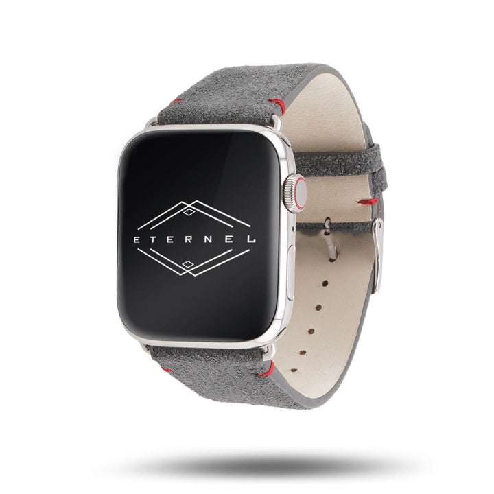 Maverick - Bracelet Apple Watch cuir de chèvre velours Gris tempête 46 / 49 mm