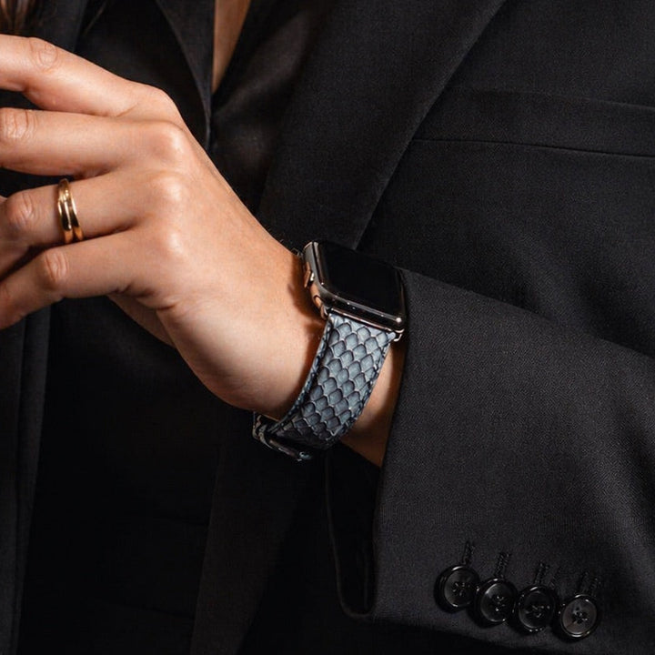 Odyssee - Französisches upgecyceltes Meeresleder - Apple Watch Armband Kristall 46 / 49 mm