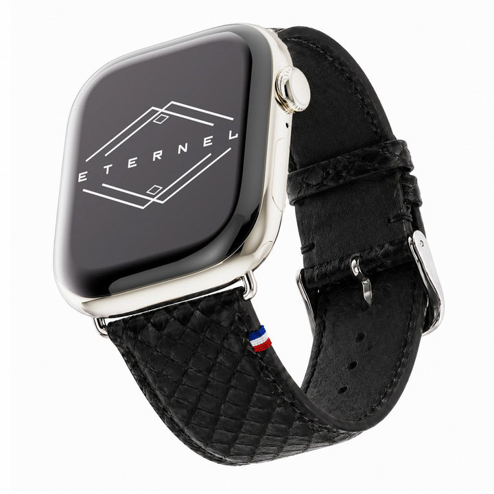 Odyssee - Upgecyceltes französisches Meeresleder - Apple Watch Armband Obsidian 46 / 49 mm