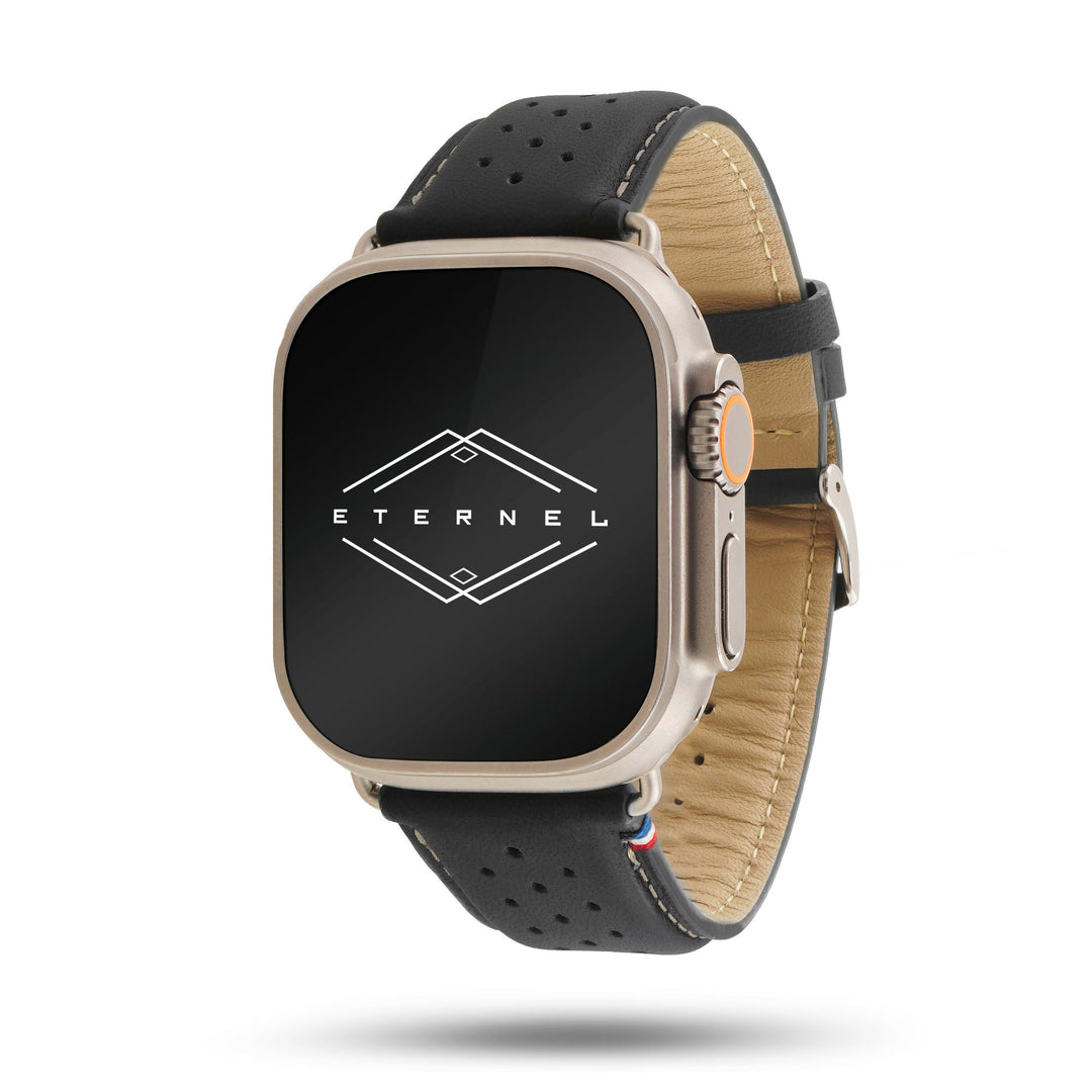 Roadster - Bracelet Apple Watch cuir perforé Noir 46 / 49 mm