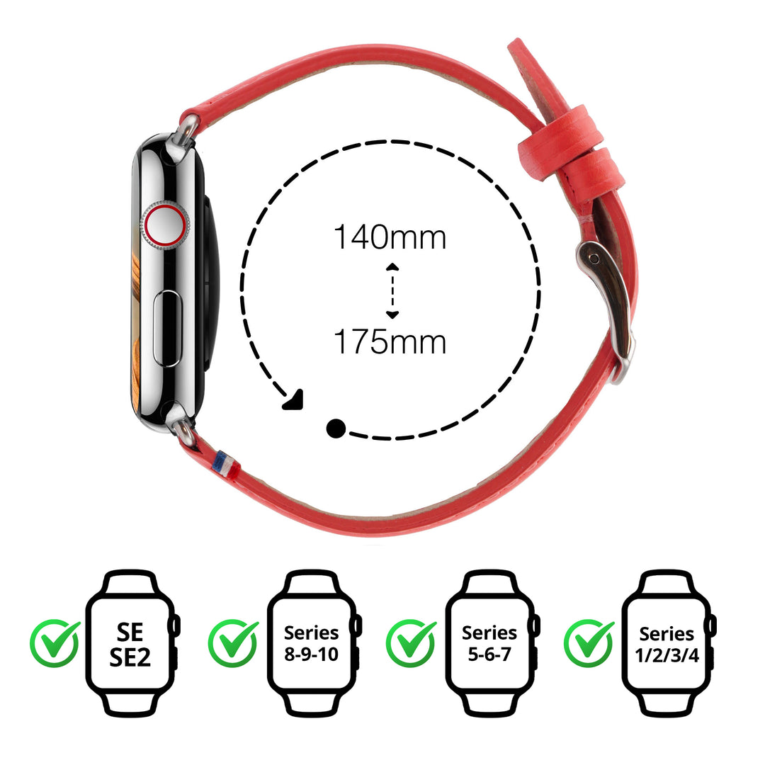 Aquarelle - Apple Watch Armband aus Leder, kleine Größe Koralle 46 / 49 mm