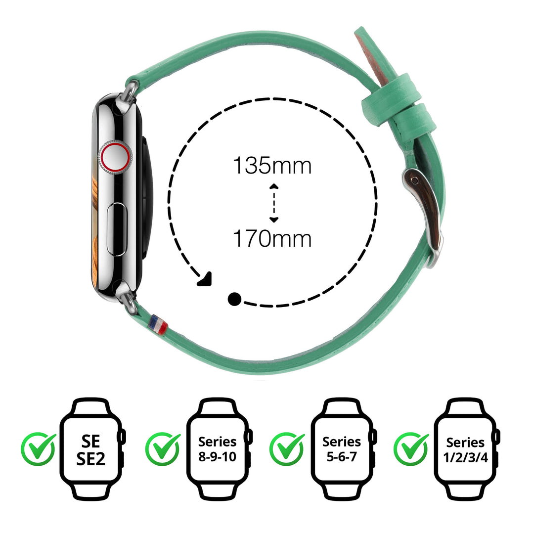 Aquarelle - Apple Watch Armband aus Leder, kleine Größe Jade 42 mm