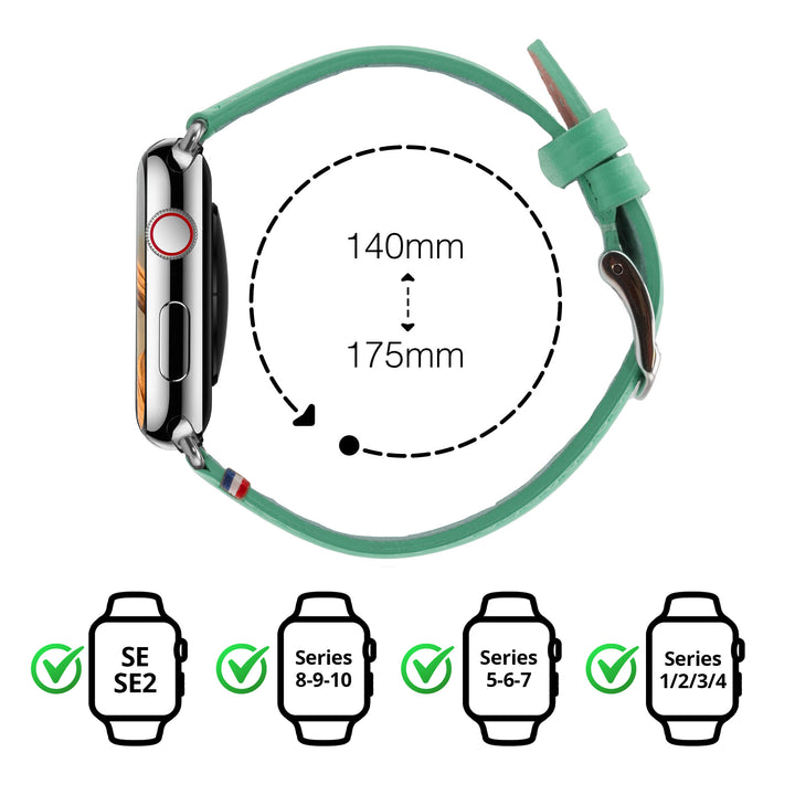 Aquarelle - Apple Watch Armband aus Leder, kleine Größe Jade 46 / 49 mm